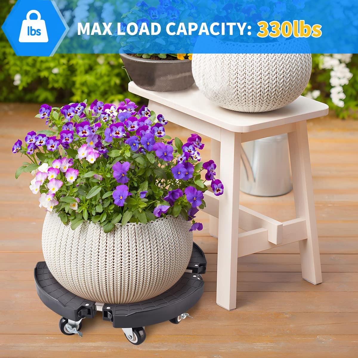 TreeGun Plant Caddy with Wheels Heavy Duty with 8 Lockable Casters, Rolling Plant Stand Adjustable for 8 inch-22 inch Outdoor Indoor Large Plant, Plant Dolly with Wheels Heavy Duty 500lbs Capacity