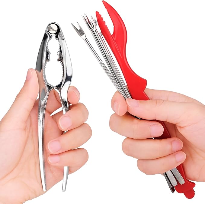 Seafood Tools Set includes 2 Crab Crackers, 2 Lobster Crackers Shellers, 4 Crab Leg Forks/Picks - Nut Cracker Set