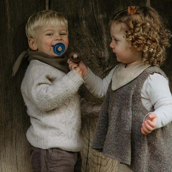 FRIGG Little Viking Natural Rubber Baby Pacifier 2-Pack | Made in Denmark | BPA-Free (Cocoa/Cream, 6-18 Months)