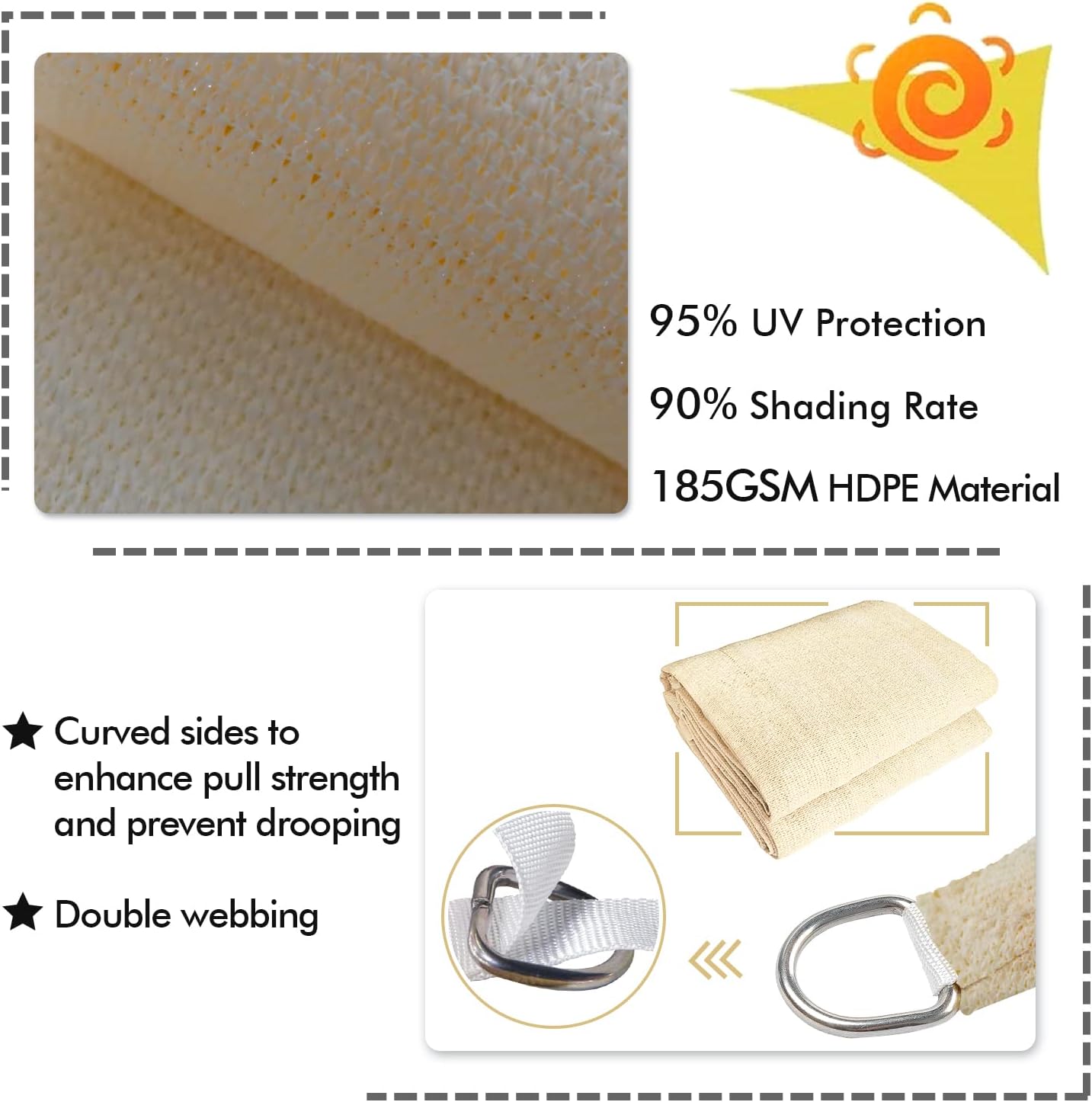 KANAGAWA 10'X14' Cream Custom Size Sun Shade Sail Rectangle UV Block Canopy Cover for Patio Backyard Lawn Garden Outdoor (Customized Available)