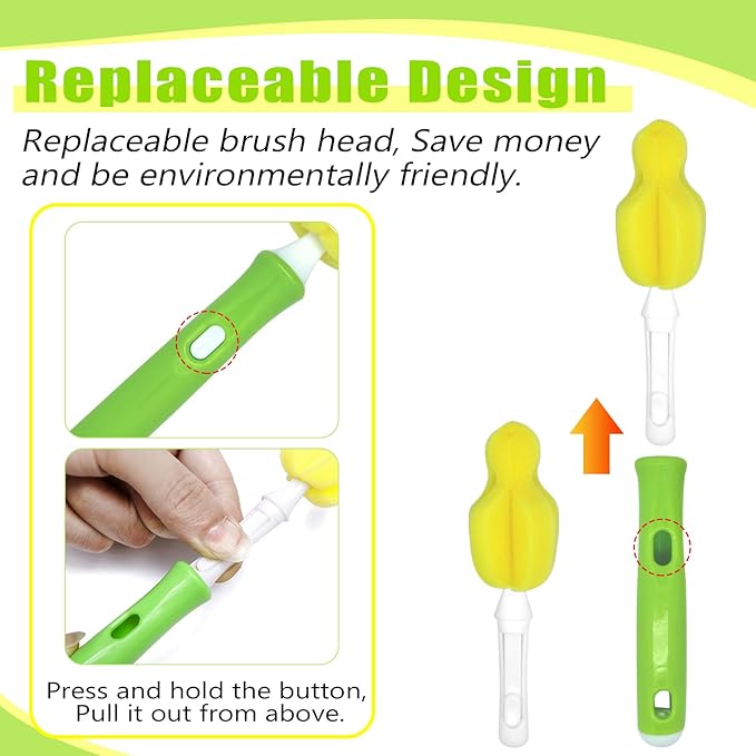INVODA 24 Piece Sponge Nipple Bottle Brushes, Baby Bottle Brush with Nipple Cleaner, Replacement Heads and Straw Brushes