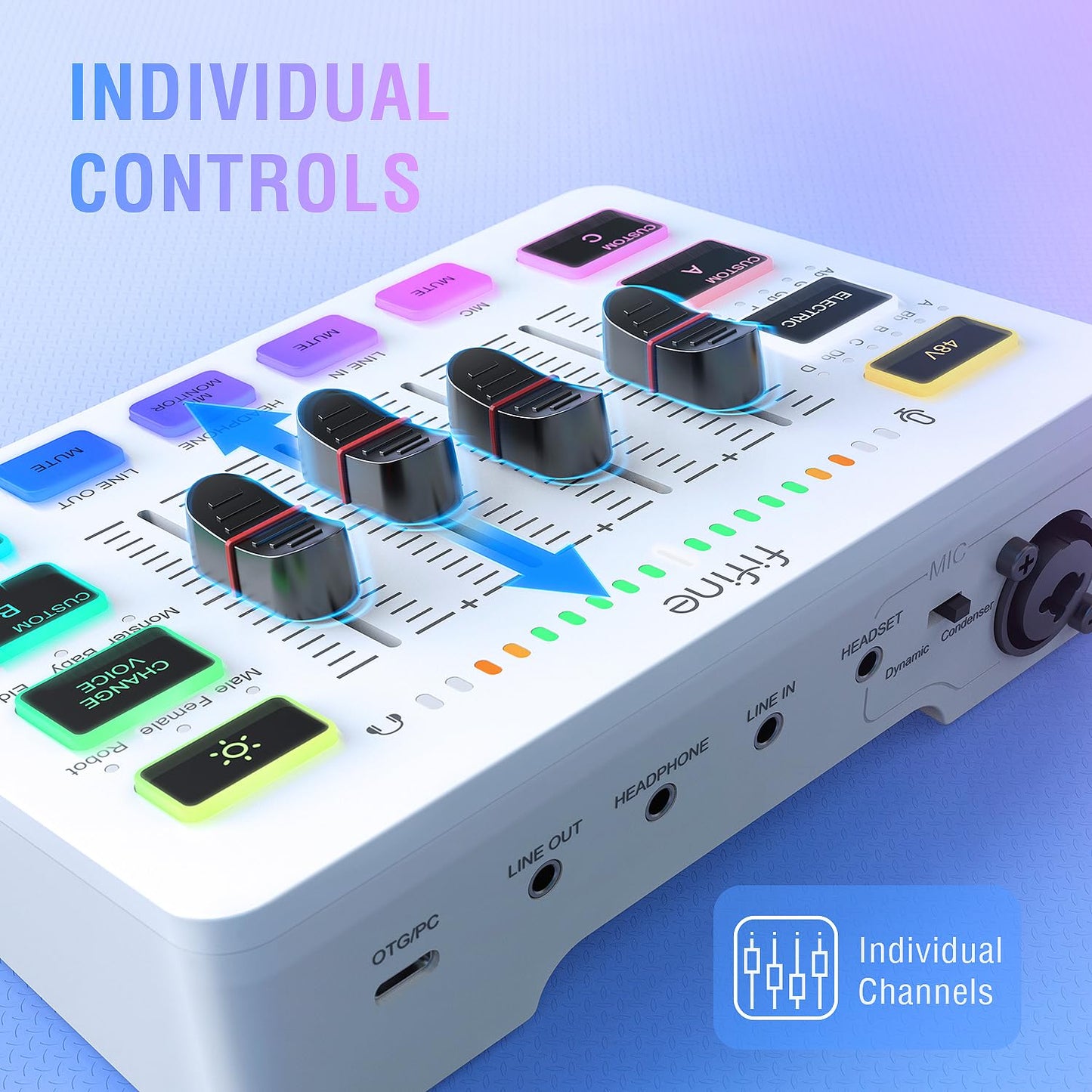 Fifine Audio Mixer, Gaming Streaming Pc Mixer With Slider Fader, Xlr Microphone Interface, Monitoring, For Video/Game Voice/Podc