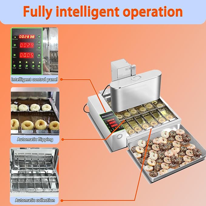 Commercial 6 Rows Automatic Mini Donut Maker Machine, Frying Donuts Maker, Frying Doughnut Machine, For Restaurant, Bakery, Party, Dessert Shop, 2600pcs/hour (6 Row)