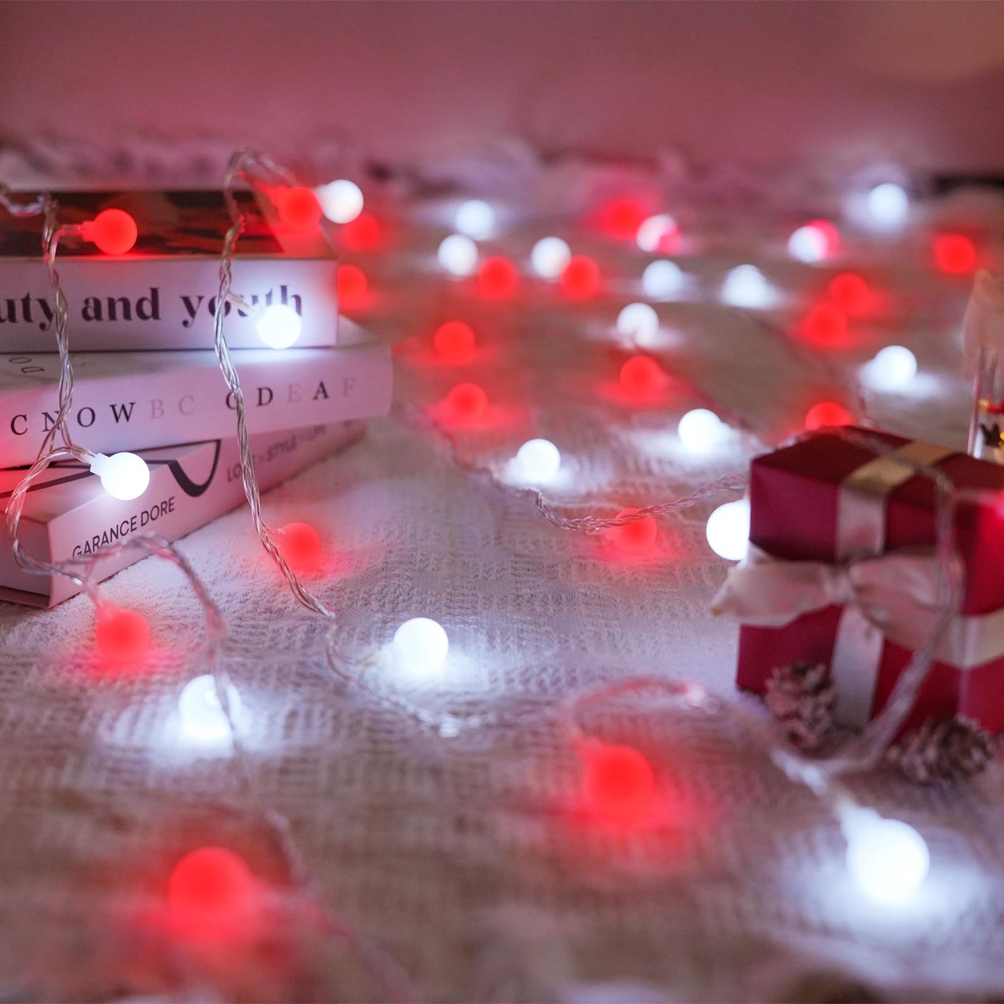 43Ft 100Led Connectable Christmas String Lights Indoor Outdoor - Red And White Fairy Lights Plug In With Remote & 8 Modes  Globe Twinkle Light For Christmas Decorations Bedroom Room Tree Party