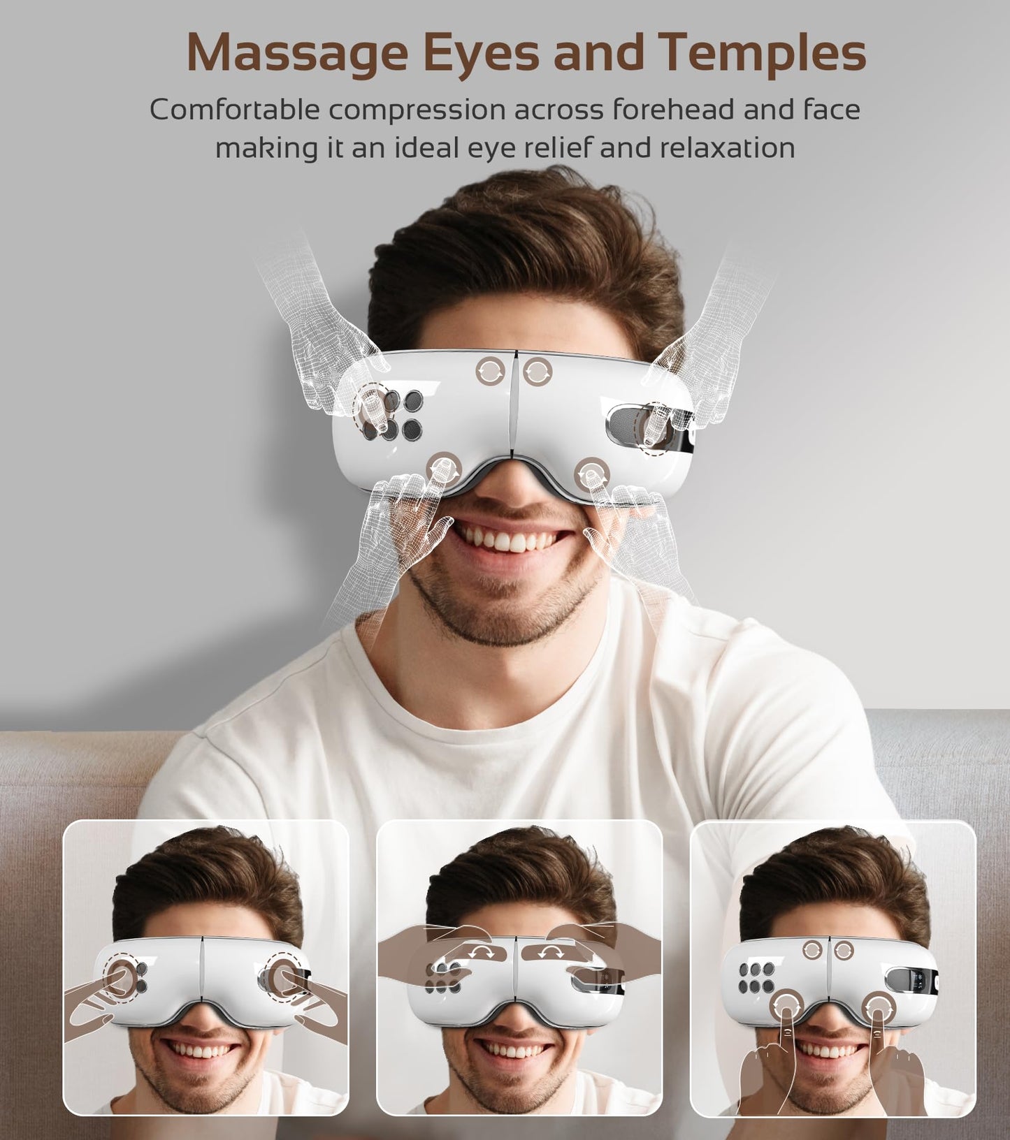 BOQUBOO Eye Massager with Heat and Cooling for Migraine Dry Eyes Relief, Rechargeable Bluetooth Music Migraines Relief Eye Massager Improve Sleeping Gifts for Women Men