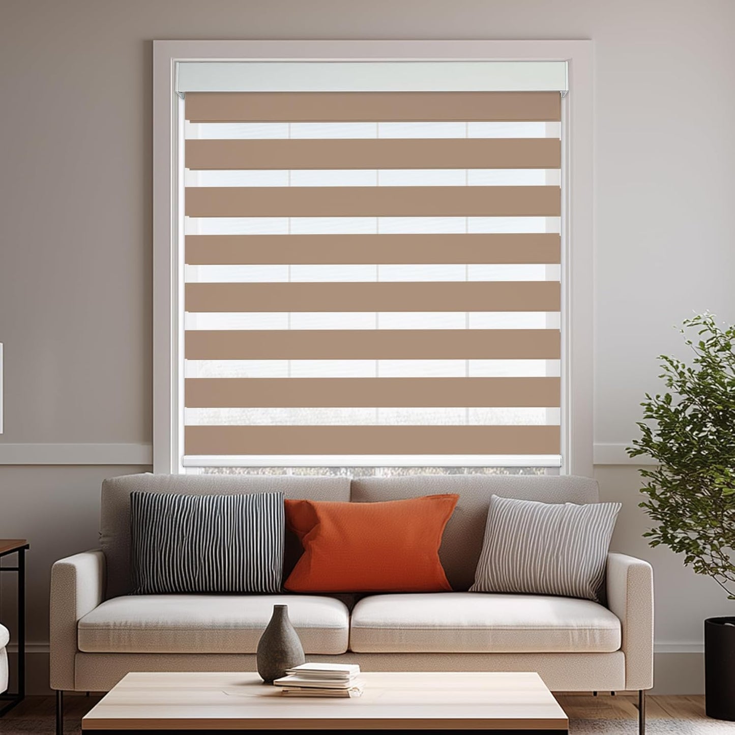 HESTIA Cordless Zebra Blinds Light Filtering Roller Shades UV Blocking Blackout Privacy Indoor Window Blind for Home Office Day and Night, Beige,34" W x 54" H