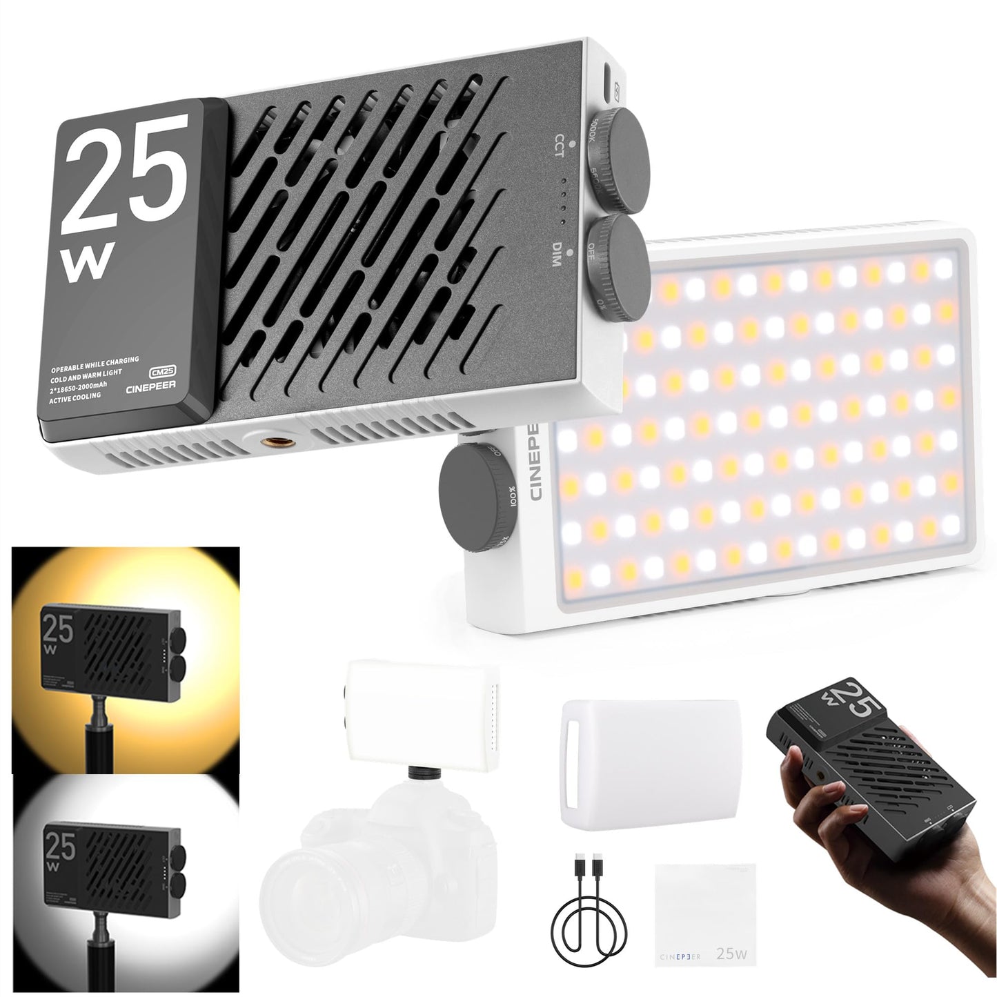 Zhiyun Cinepeer Cm25 Video Light, 25W Camera Light, Bi-Color Portable Mini Led Light For Photo And Video Lighting, Built-In Fans