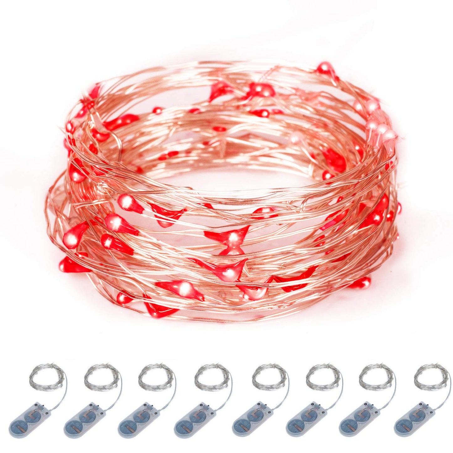 ITART Micro LED String Lights 20 LED 6FT Battery Powered Red Fairy Lights 8 Pack, Ultra Thin Silver Wire, Model SL2M168