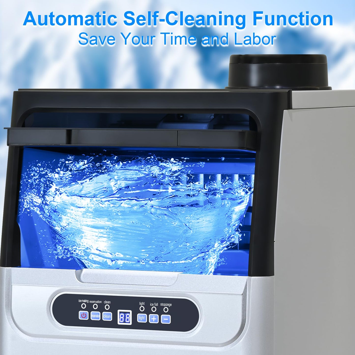 Amzgachfktch Ice Maker 100lbs/24H, Commercial Ice Maker Machine with 2 Water Inlet Modes, Ice Machine with 22lbs Storage, Auto Self-Cleaning, Under Counter Ice Maker for Home/Office/Shop/Bar