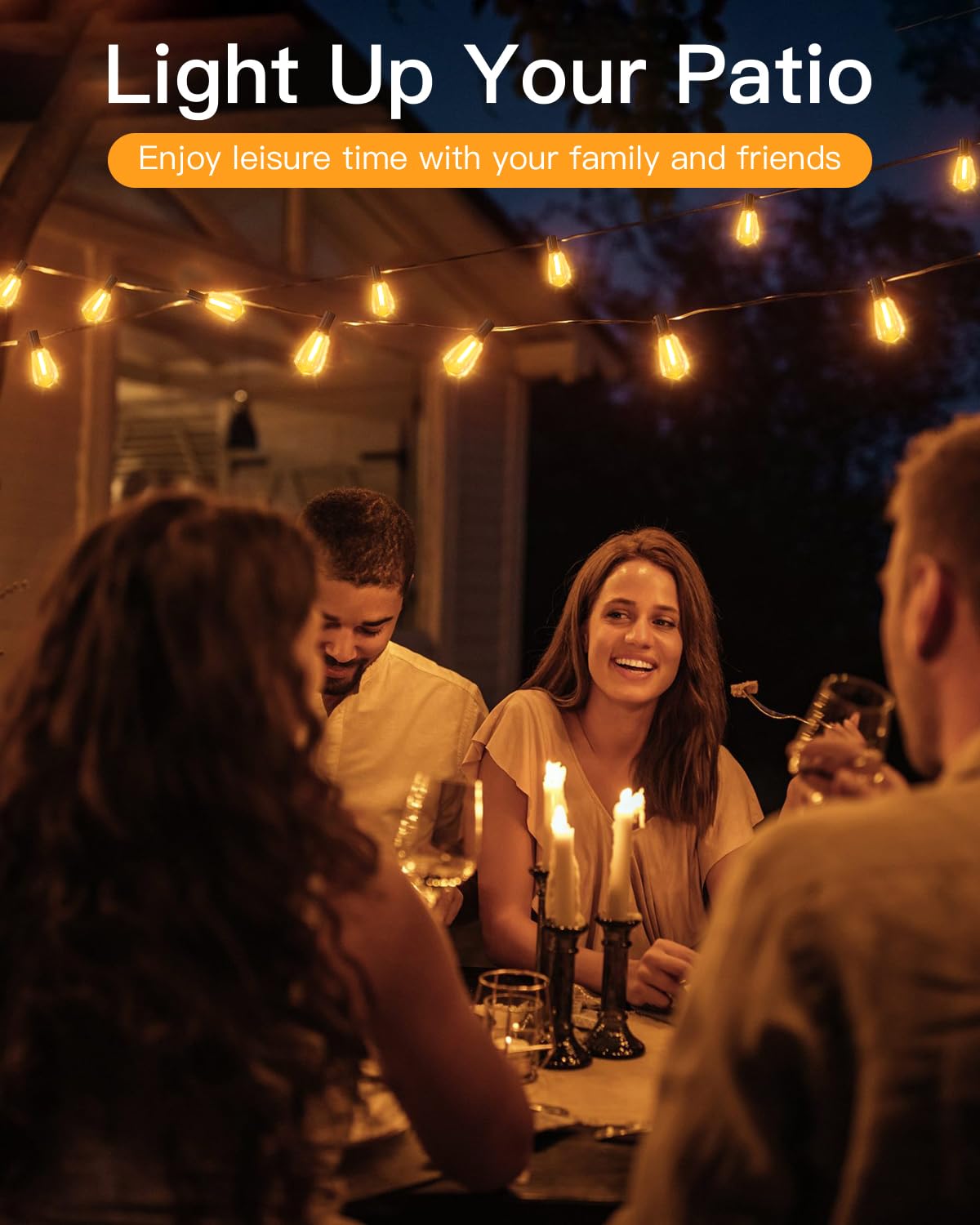 Gluroo 30Ft Outdoor String Lights - 15+1 Vintage Bulbs, Waterproof, Shatterproof, Energy Saving, Black, For Patio, Backyard, Camping
