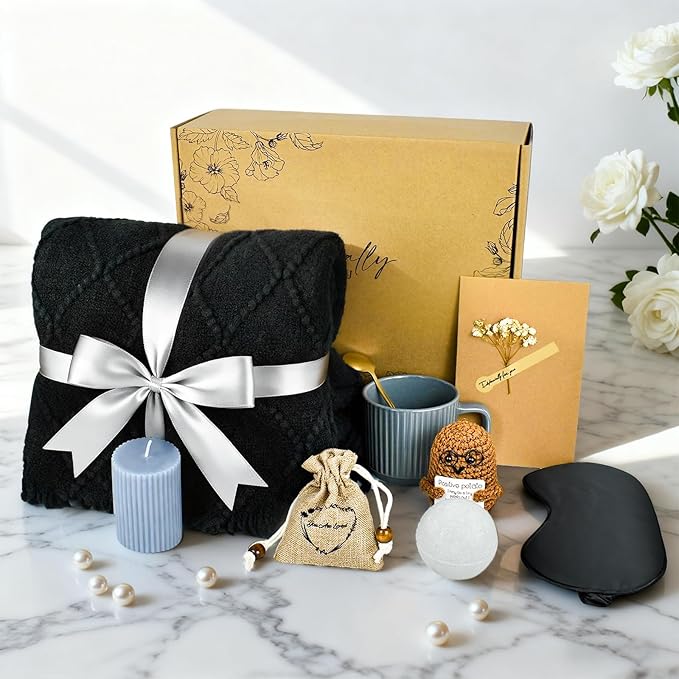 Get Well Soon Gifts for Men, Care Package for Men with Plush Blanket, Get Well Basket for Man Dad Husband Friend After Sur...