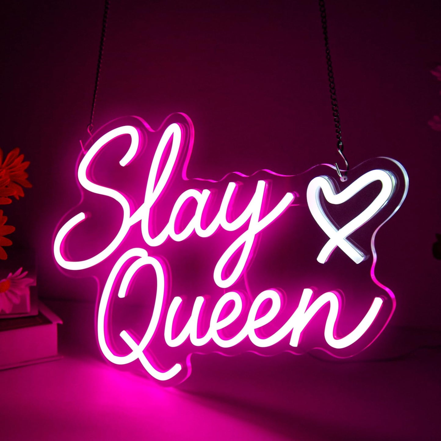 Slay Queen Neon Sign, Pink LED Light Up Signs for Wall Decor Dimmable Girls Neon Sign for Bedroom Dorm Aesthetic Preppy Room Decor Y2k Birthday Party Gifts for Girls