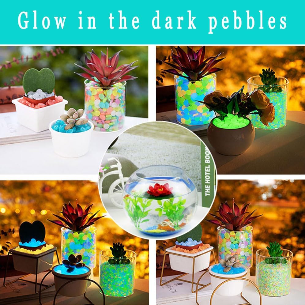 Glow in The Dark Stones 1000 Pcs Glow Pebbles Aquarium Rocks Blue Stones for Fish Tank Lawn Yard Garden Walkway Plant Pots