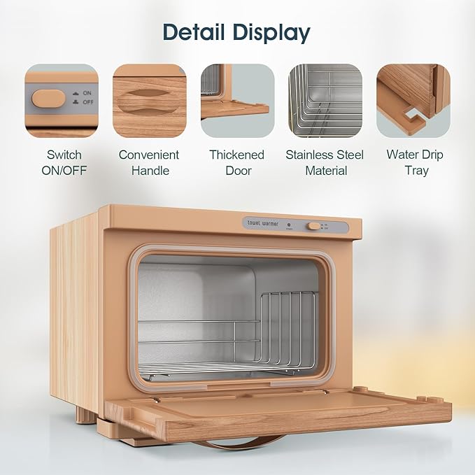 Towel Warmer Cabinet, 8L Hot Spa Small Towel Warmer Heating Use for Facial Spa, Hair Beauty, Salon Equipment and Home - Wood