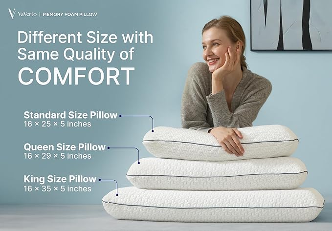 Vaverto Gel Memory Foam Pillow 2 Pack - Standard Size - Ventilated, Bed Pillows with Viscose Made from Bamboo Pillow Cover,Cooling, Contoured Support