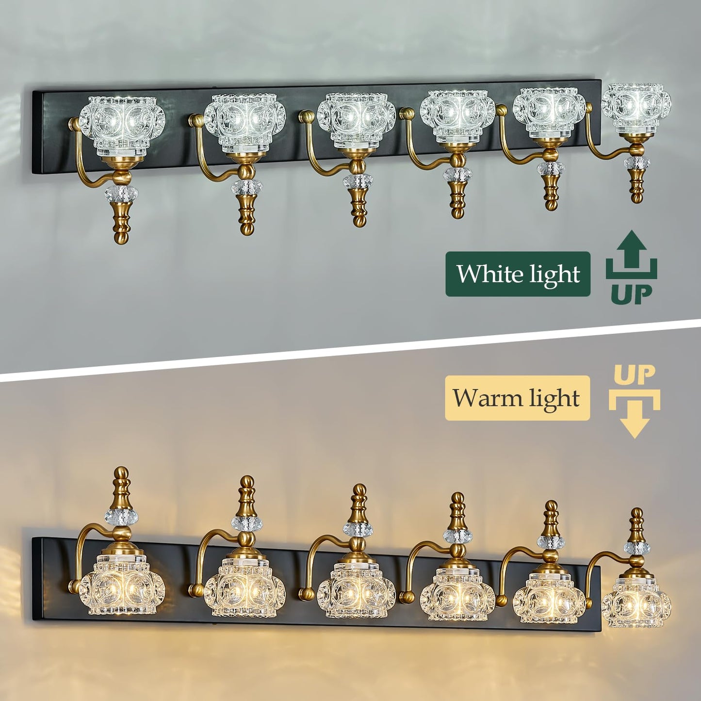 Lbsqj 6-Light Vintage Bathroom Vanity Light Fixture Industrial Black Gold With Glass Shade Vanity Light Fixtures Over Mirror Glass Bathroom Vanity Lighting Fixtures G9 Bulb Wall Lights