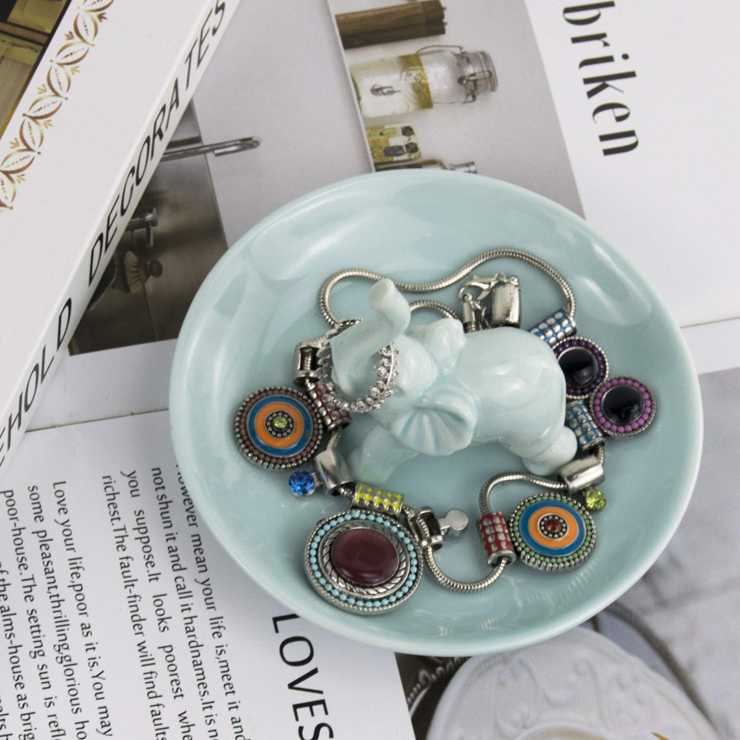 PUDDING CABIN Blue Elephant Ring Holder Trinket Dish, Elephant Gifts for Women, Christmas Birthday Gifts for Women Mom Her, Enga