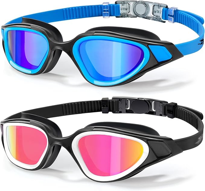 Freela 2Pack Polarized Unisex Adult Swim Swimming Goggles, UV400 Protection Anti Fog 180° Wide Clear View for Men Women Youth