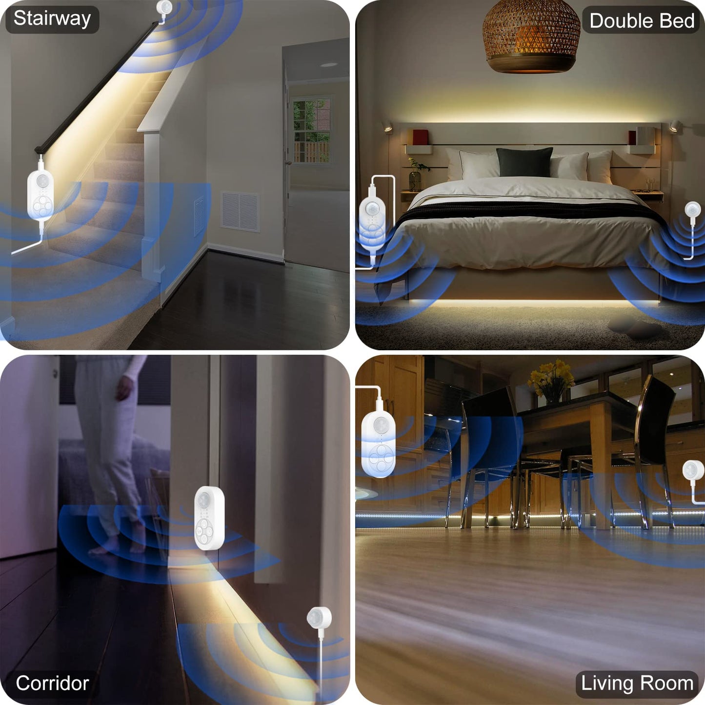 Dual Motion Sensor Light Indoor - Plug-In Motion Activated Led Stair Light Strip Step Light With Double Sensors  Dimmer And Timer For Stairway  Bedroom  Corridor (Warm White 3000K 32.8Ft Light Strip)