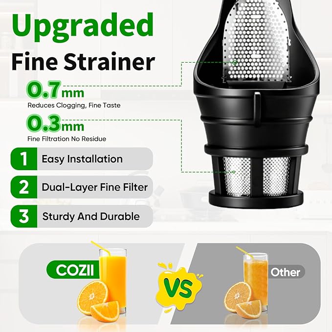 COZII Cold Press Juicer,Non-Clog Slow Masticating Juicer Soft/hard Mode & Quiet Motor,3.6 Inch Large Feed Chute For Vegetable and Fruit,Easy to Clean Juicer Machines,Dishwasher Safe,High Juice Yield