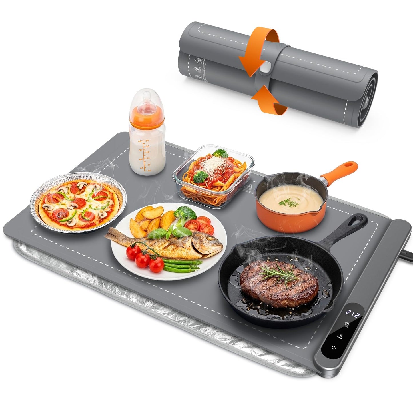 Food Warming Mat, Heating Fast Full Surface Electric Warming Tray with 6 Adjustable Temperature, 6 Hours Timer, Auto Shut-Off, Silicone Heating Mat for Food Buffet, Grey