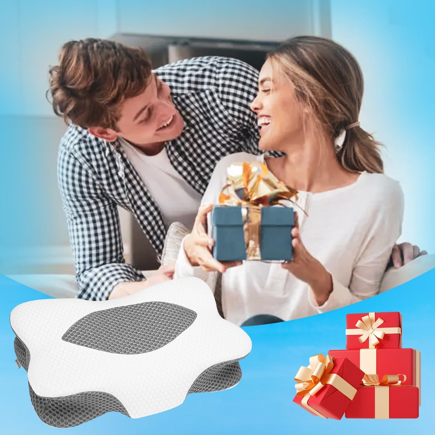 Anvo Cervical Pillow for Neck Pain Relief - Neck Pillows for Pain Relief Sleeping - Pillow for Neck and Shoulder Pain - Ergonomic Design for Side Back Stomach Sleeper-White Standard Firm