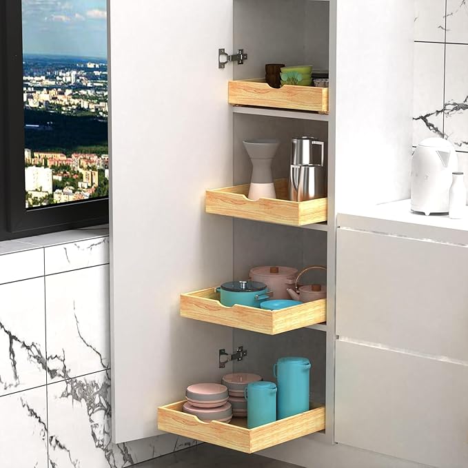 Pull Out Drawers for Kitchen Cabinets, Fully Assembled Wood Cabinet Pull Out Drawer, Pull Out Cabinet Organizer, Fast and Easy DIY Installation, 16”W x 21”D