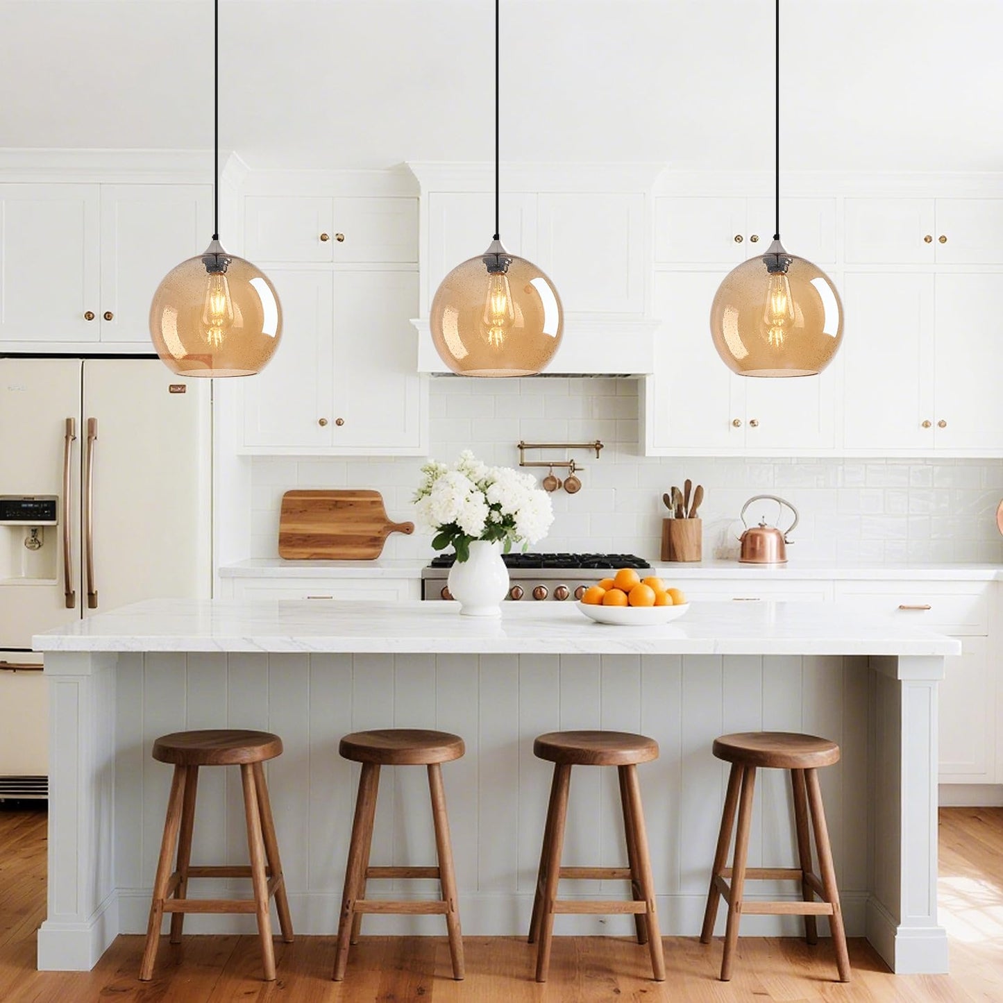 Lbsqj Amber Glass Pendant Lights Kitchen Island Globe Pendant Light Fixtures Modern Pendant Lighting For Bedroom Living Dining Room Light Fixture (9.84 In  3 Pack)