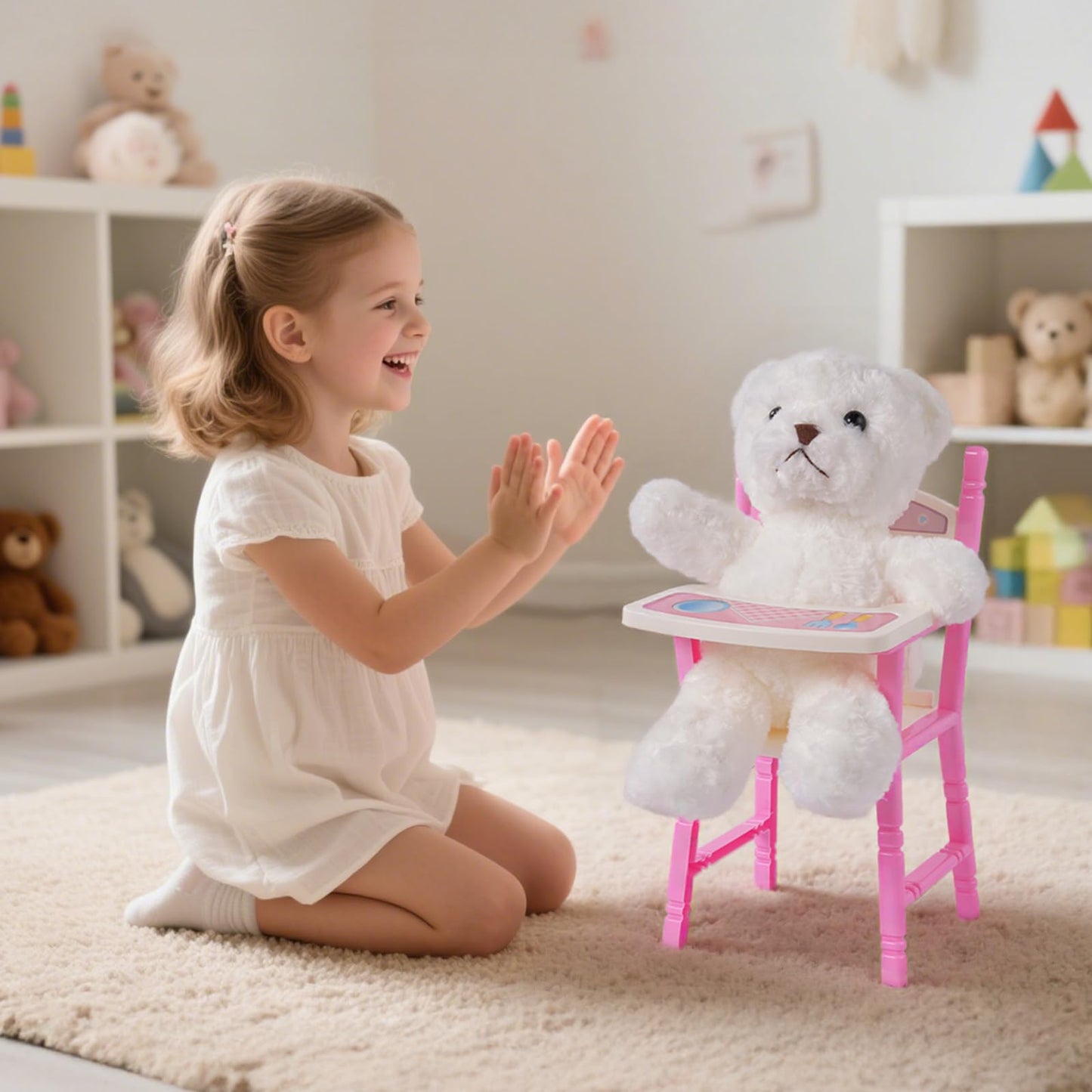 BABESIDE Baby Doll High Chair Toy Dining Chair for 10-12 Inch Dolls, Pretend Play Baby Doll Toy High Chair