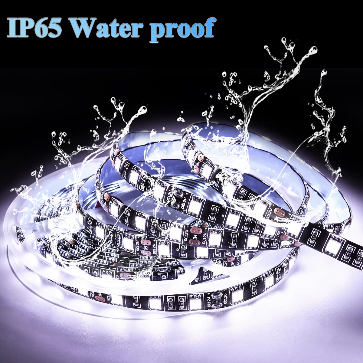 TX 12V LED Strip Light 16.4ft White SMD 5050 IP65 Waterproof Black PCB Model 810