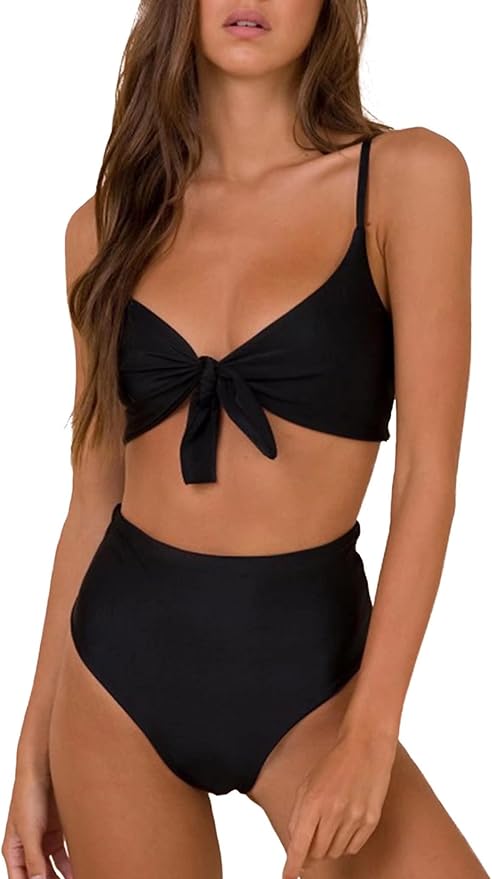 Blooming Jelly Womens High Waisted Bikini Set Tie Knot High Rise Two Piece Swimsuits Bathing Suits