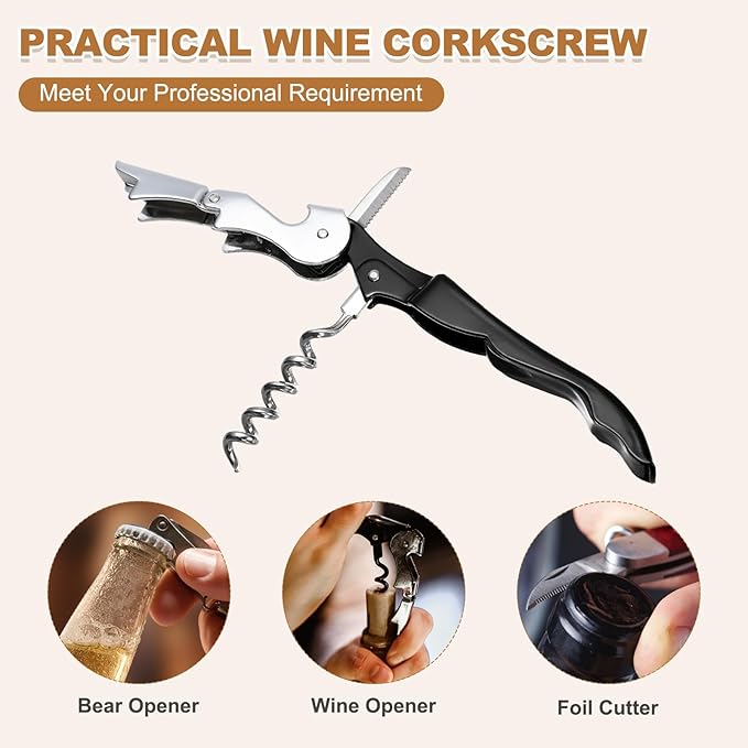 uxcell 4 Pcs 4.8" Stainless Steel Wine Opener, Waiter Corkscrew Professional Wine Key Bottle Opener with Double Hinged Foil Cutter for Bar Servers Waiter Bartender and Home, Black