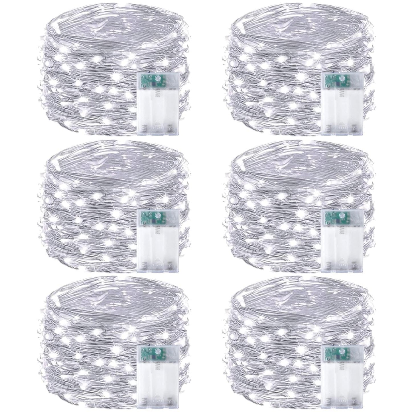 EXF 6-Pack Battery Operated Fairy Lights, Waterproof 16FT 50 LED, Copper, Cool White, Model YHY-BO50LED