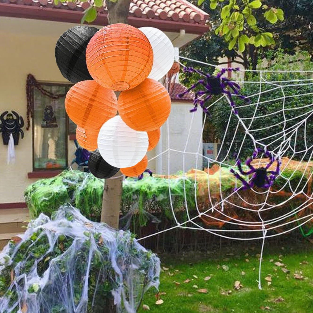 Capesaro Orange Black White Paper Lanterns Decorative 12Pcs Halloween Hanging Decorations For Graduation Thanksgiving Birthday Party Decorations