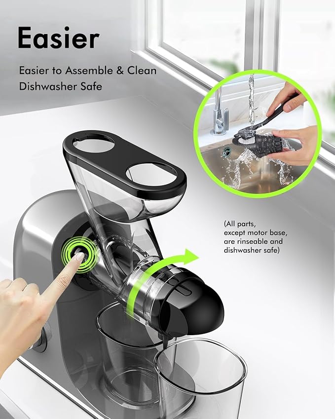 SIFENE Compact Slow Juicer, Easy to Clean, Quiet Masticating Juicer for Small Spaces, Dual Feed Chutes, Cold Press, BPA-Free, 280ml Mini Juicer for Celery, Carrots, Greens, 100W/150W, Dishwasher Safe,