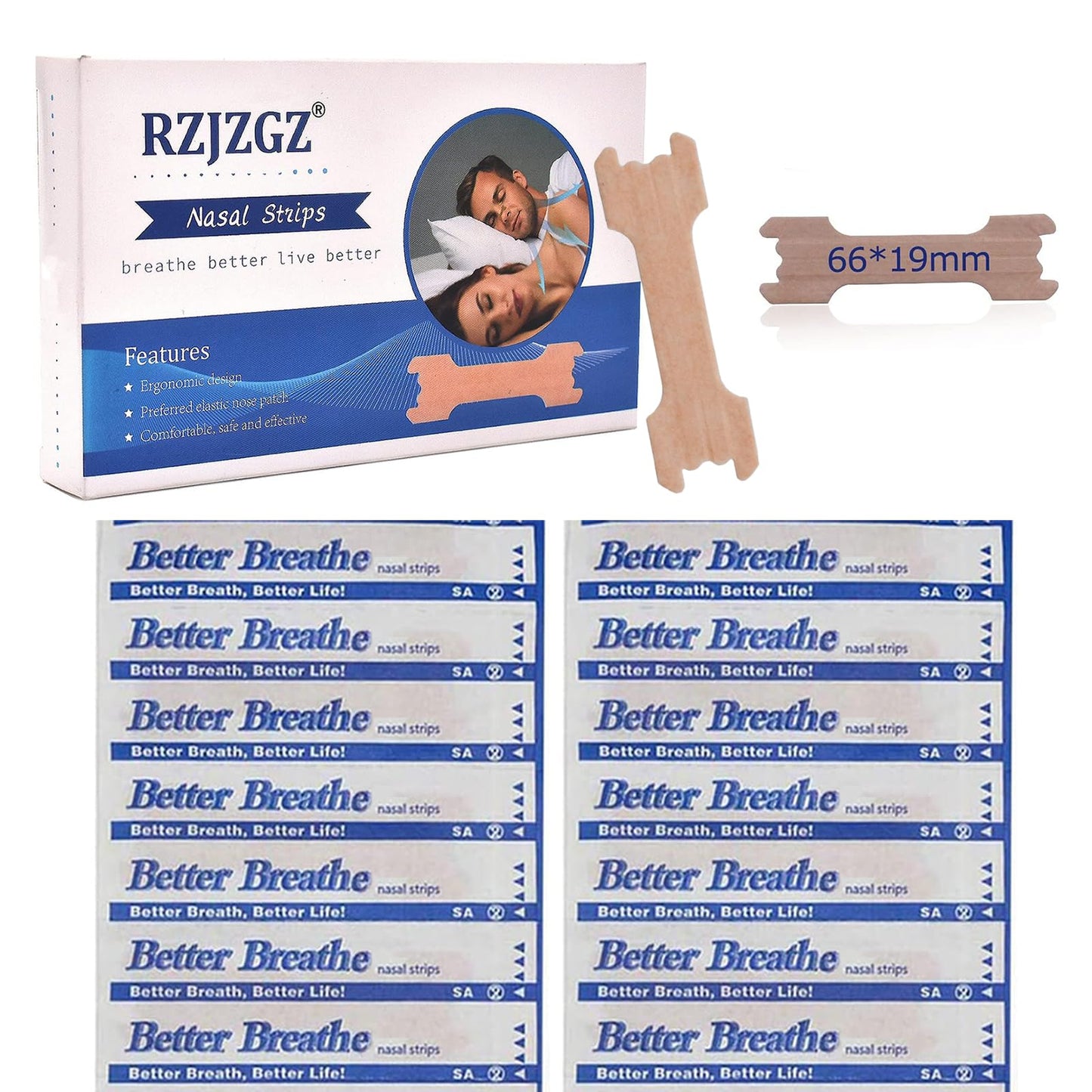 RZJZGZ Large Breathe Improve Nasal Strips to Reduce Snoring Works Instantly to Improve Sleep, Relieve Nasal Congestion Due to Colds & Allergies (60 Pack)