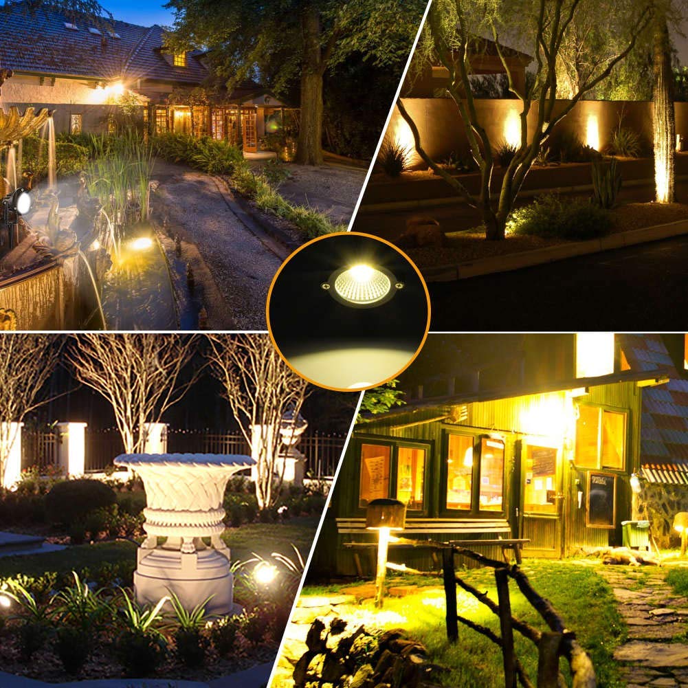 Romwish Led Landscape Lights, 10W Waterproof Spotlight, Warm White, Pack Of 6, Aluminum, Model Rm-Cob-Landscape-120V-10Ww-6P
