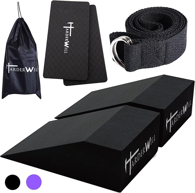 HarderWill Yoga Foam Wedge Blocks (Pair), Calf Raise Block, Calf Stretcher, Yoga Wrist Support, Balance, Pushup, Fitness, ...
