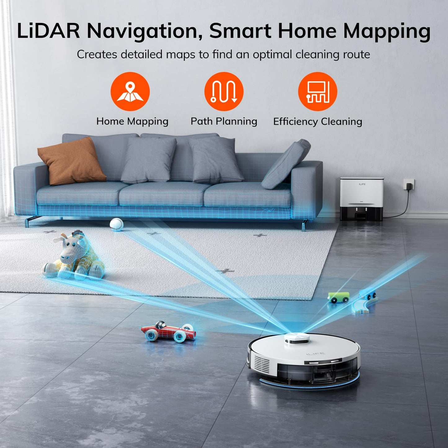 ILIFE A30 Pro Robot Vacuum & Mop, 5000Pa Suction, LiDAR Navigation, Self-Emptying, 2.4G WiFi, Ideal for Hard Floors & Medium-P