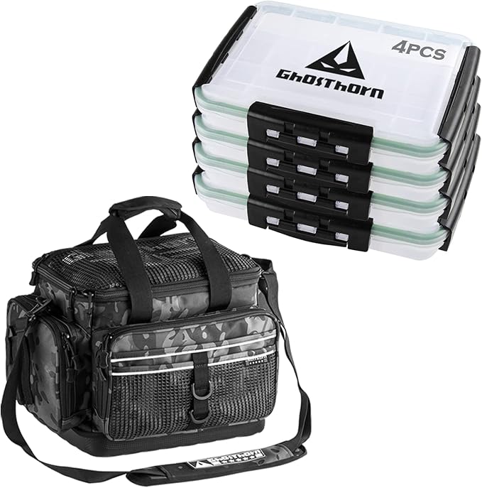 Ghosthorn Fishing Tackle Box, Waterproof 3600 and 3700 Tackle Trays, Plastic Tackle Box Organizer with Removable Dividers Storage Lure Box for Lures 1 and 4 Pack