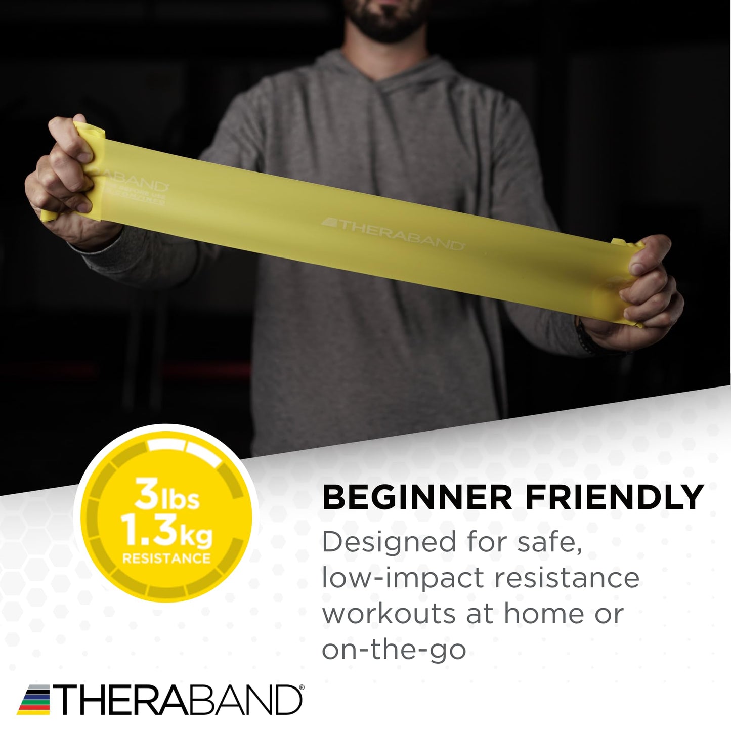 THERABAND Resistance Bands Set, Beginner Kit, Yellow, Red, Green, Latex Elastic Bands for Exercise & Physical Therapy, Strength Training Bands for Upper & Lower Body Fitness
