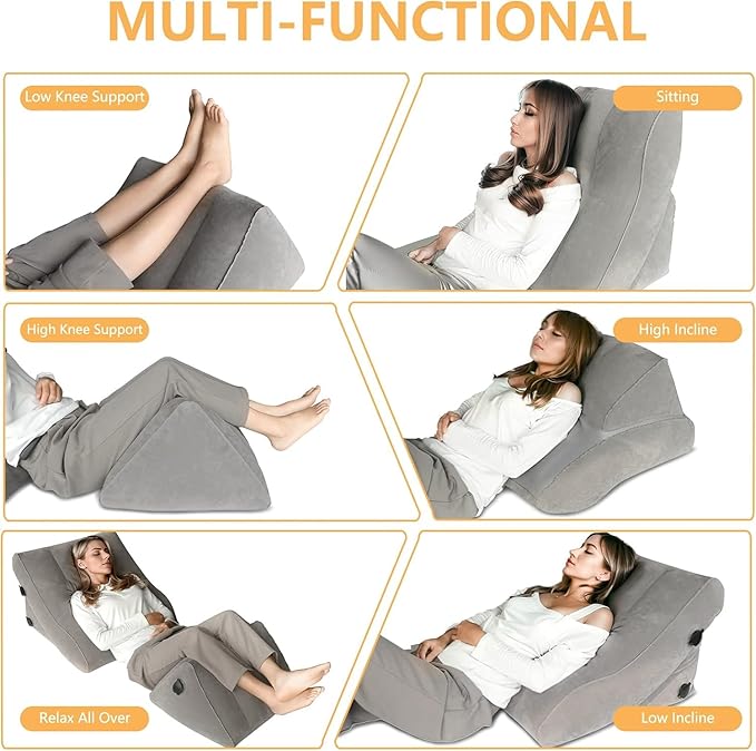 Inflatable Wedge Pillow Set for Sleeping, Bed Wedge Pillow Set for Travel, Post Surgery Pillow for After Surgery, Knee & Back Pain, Acid Reflux, GERD, Anti Snoring, Heartburn