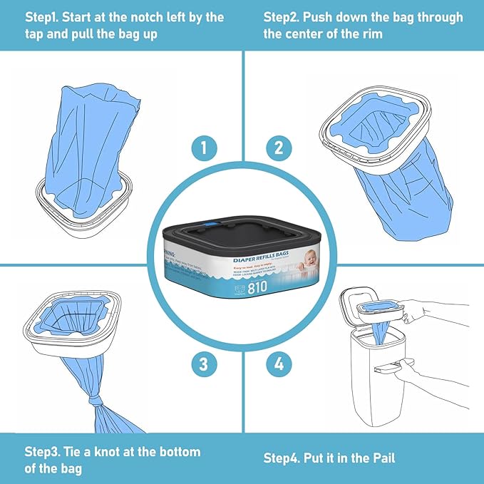 Jumbo Square Refills Disposal Bags Refill (Baby Powder Scent) Compatible with Diaper Genie Classic, Compact and Select Pails, Hold Up to 810 Newborn-Sized Diapers Per Refill, 4 Packs