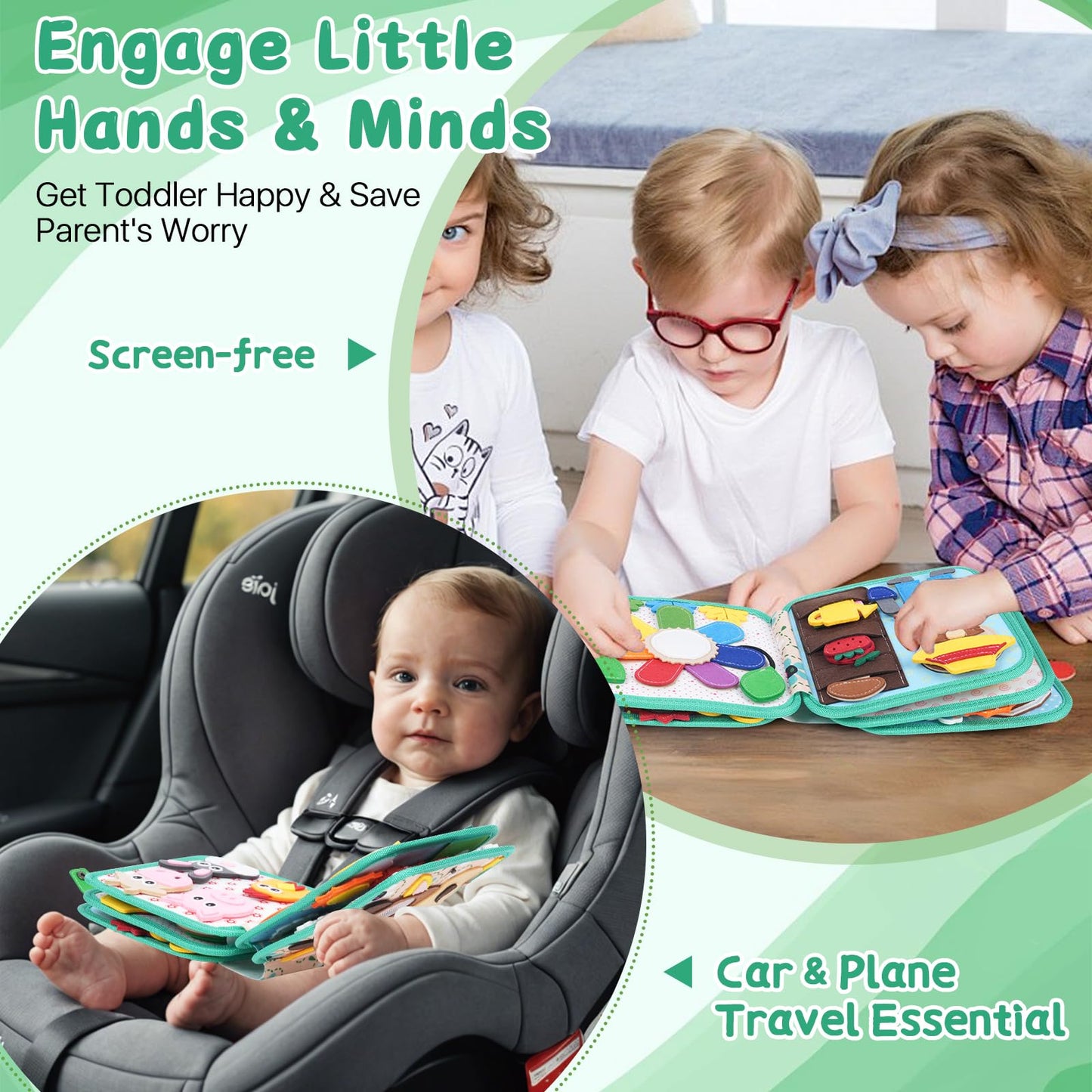 Cobelae Busy Book for Toddlers 1-3, Montessori Toys Busy Board for 1 Year Old, Felt Toddler Quiet Book, Educational Learning Activity Books, Kids Travel Toys, Gifts for Boys & Girls Ages 1+