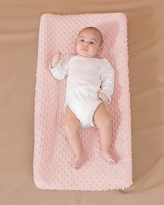 Solid Changing Table Pad Cover Cradle Sheet, Fits 32"/34''x16 Contoured Diaper Changing Pad, Ultra Soft Cozy Dots Plush Changing Table Covers, Breathable Wipeable Removable (Light Pink)