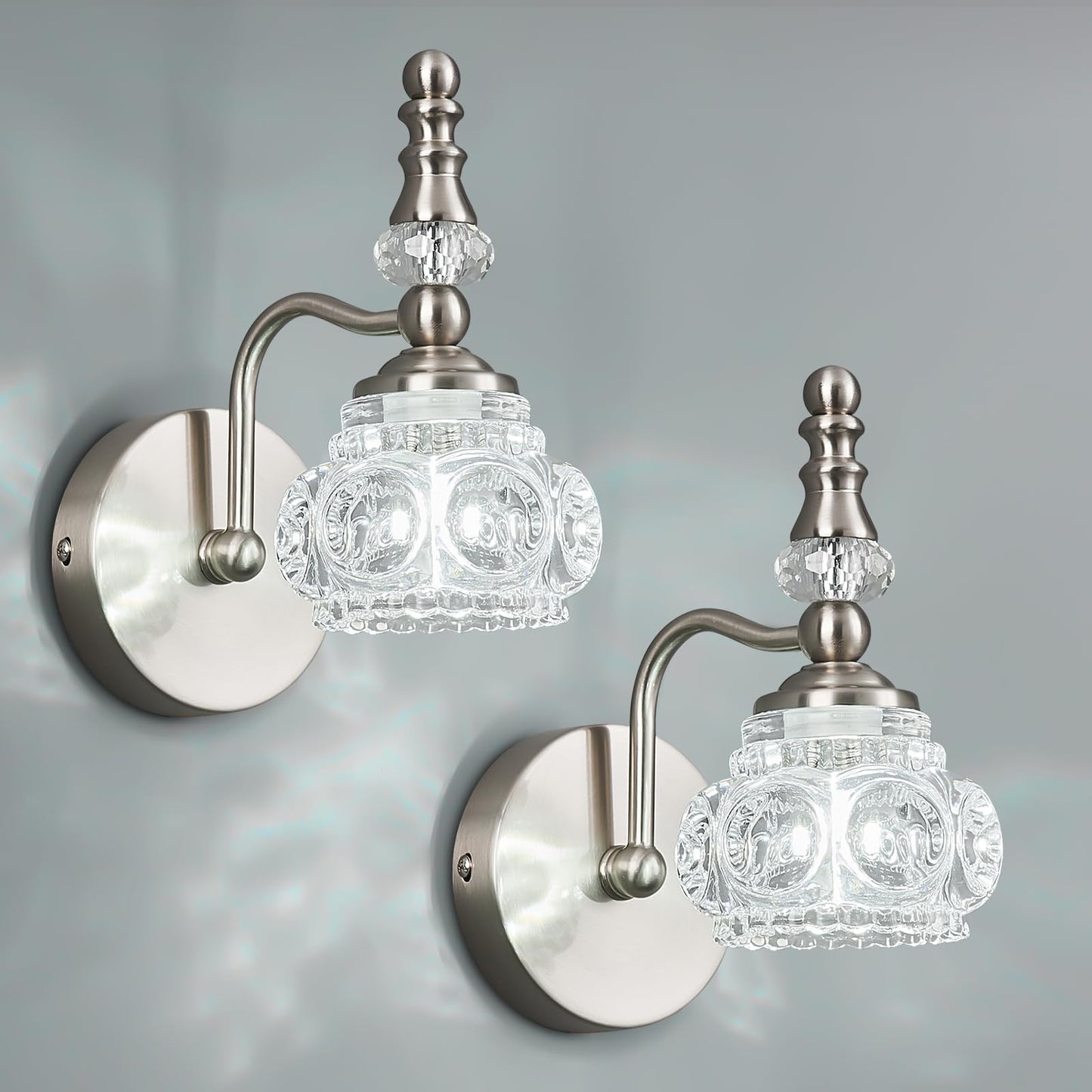 Lbsqj Modern Wall Sconce Set Of Two Indoor Wall Lamp Nickel Vintage Wall Sconces Glass Wall Light Bathroom Vanity Light Fixture Wall Mounted Room Sconce Wall Lighting