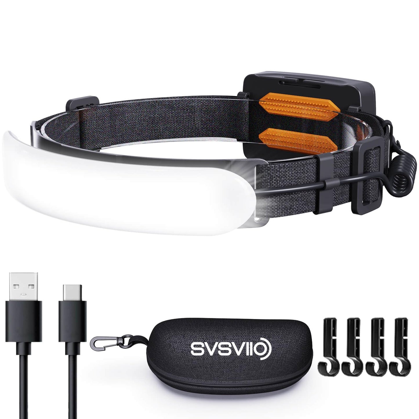 svsviio Headlamp Rechargeable LED 1500 Lumen 230° Beam, 7500mAh Battery, IPX6 Waterproof, Black, Model sh0202