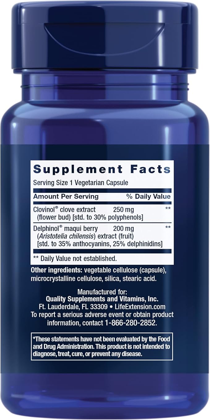 Life Extension Glycemic Guard™, Clove Extract, Maqui Berry (Aristotelia chilensis), Helps Maintain Already Healthy glycemic Balance, Vegetarian, Gluten-Free, 1-Daily, Non-GMO, 30 Capsules