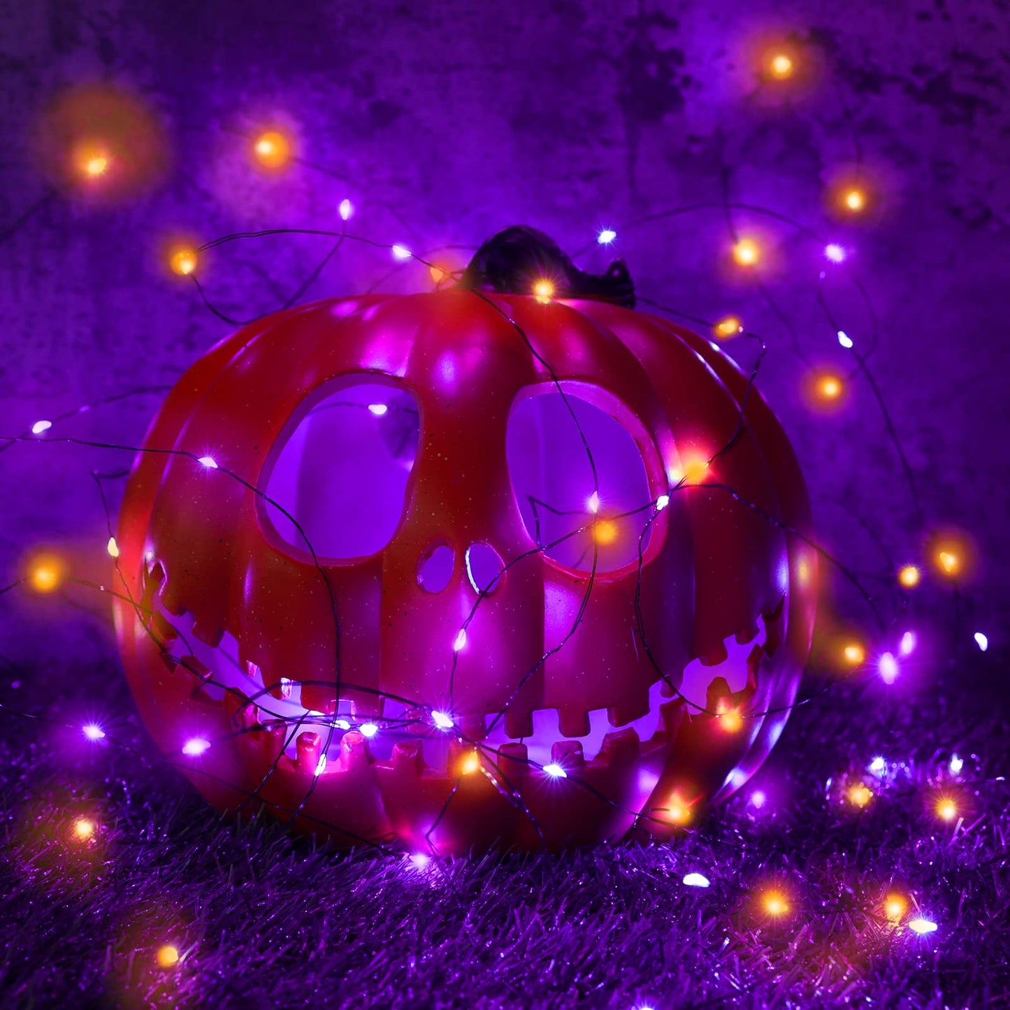 Lomotech Halloween Solar Lights 2 Pack, 66Ft 200Led Waterproof Twinkle Lights, Purple & Orange, 8 Modes For Outdoor Decoration