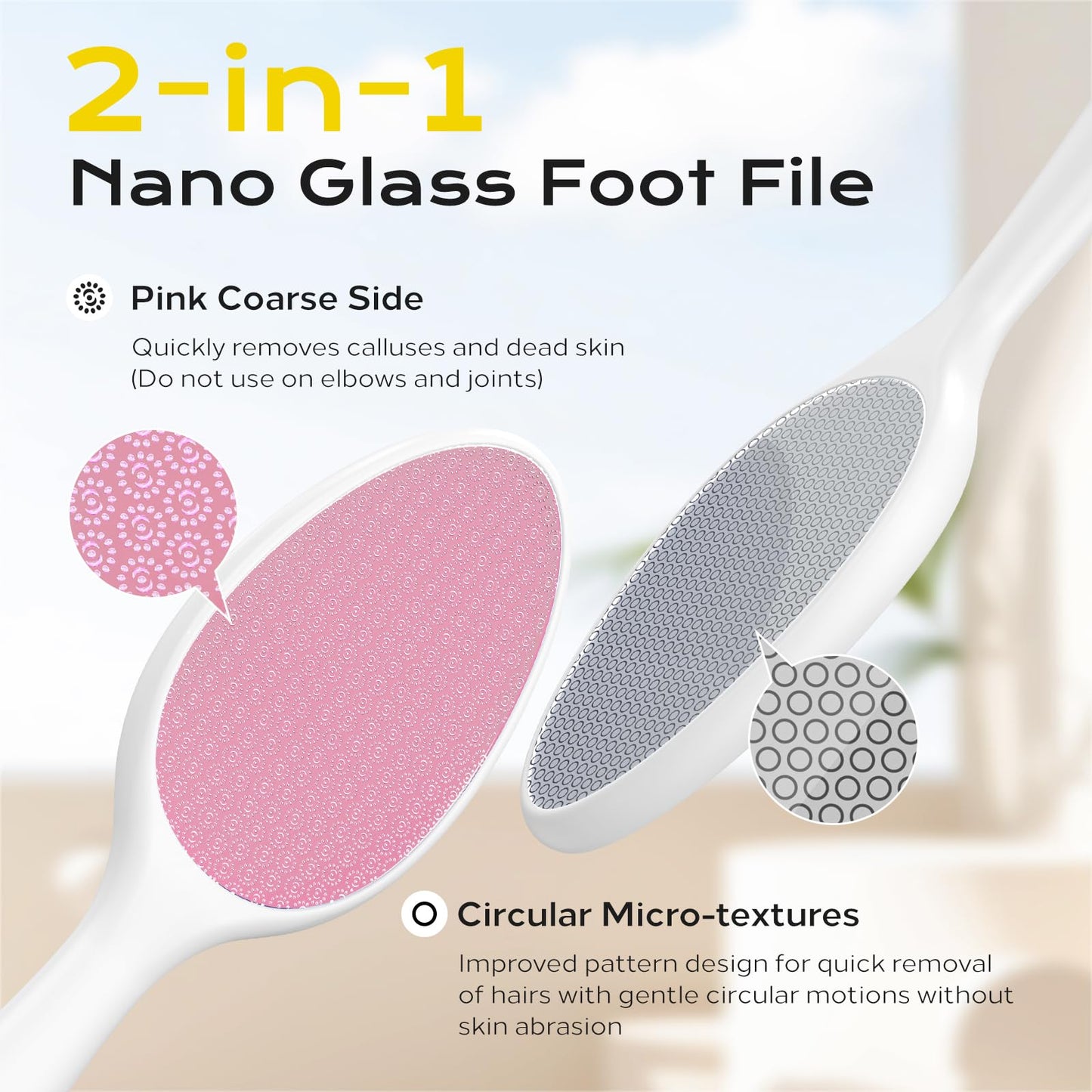 yomanta Foot File, Nano Glass Foot File Callus Remover with Handle, 2-in-1 Foot Scrubber Dead Skin Remover, Gentle Exfoliation F